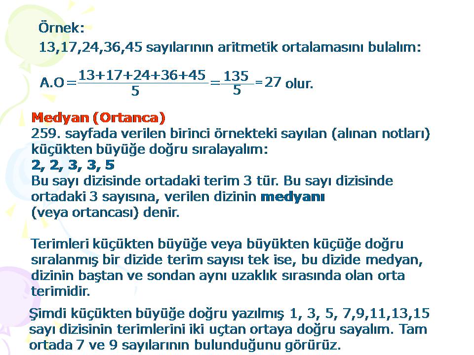 medyan nedir 7 sinif aritmetik ortalama ile ilgili ornek cozumlu soru 2015 2016