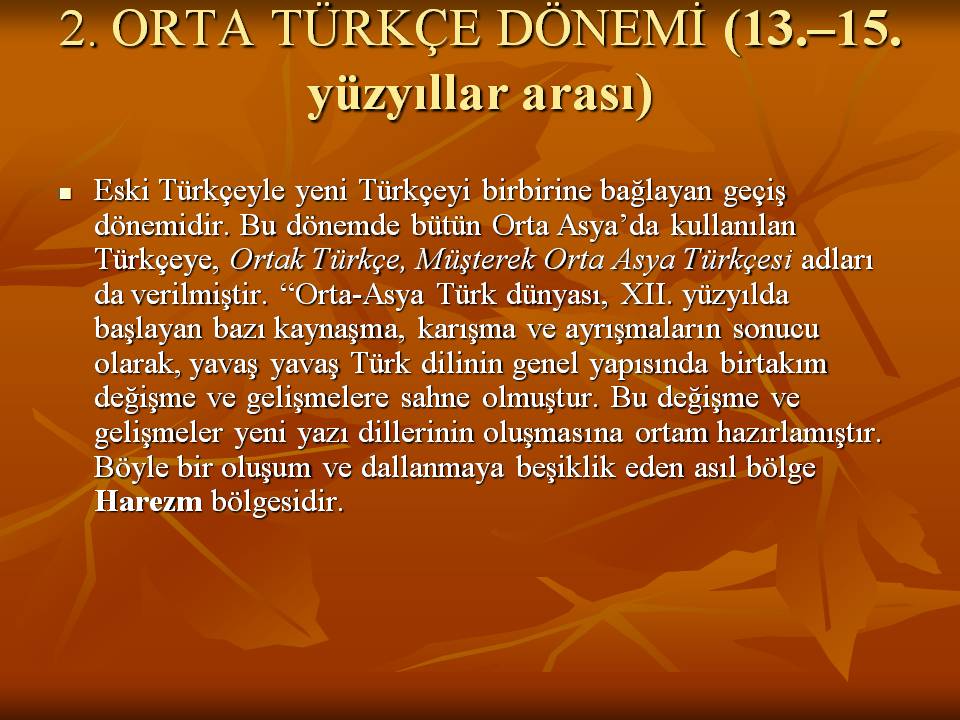 Orta Turkce Donemi 13 Ve 15 Yuzyillar Arasi